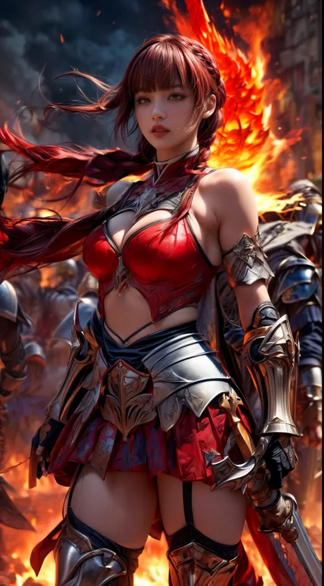 Very beautiful Swedish women、Slender women、(Detailed face)、Realistic Skin、((Knight of Fire)), (((Crimson armor:1.25)))、((((非常に繊細で繊細な装飾が施されたCrimson armor:1.5))))、((Delicate photo))，(Girl Astepeace RAW Photo Details:1.25), (highest quality:1.6), (超A high res...