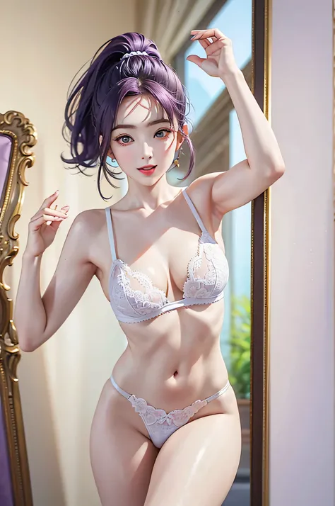 (Finest quality)),(A high resolution),(ultra-detailed art),(Meticulous portrayal),((Best Anime)),(Finest works of art),sharpness,Clear,Ultra-Precision Art,The art of astounding depiction,(masterpiece),

short Hair ponytail, short ponytail, purple hair, vib...