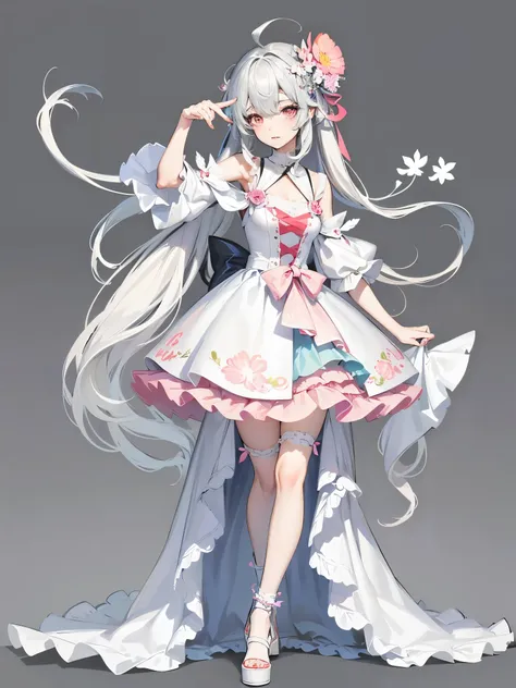 Attractive character design,Full body portrait,Harakami Impact,((teens girl)), Group of three dresses with flowers, guweiz on artstation pixiv, guweiz on pixiv artstation, pretty anime character design, detailed full-body concept, Trending on ArtStation pi...