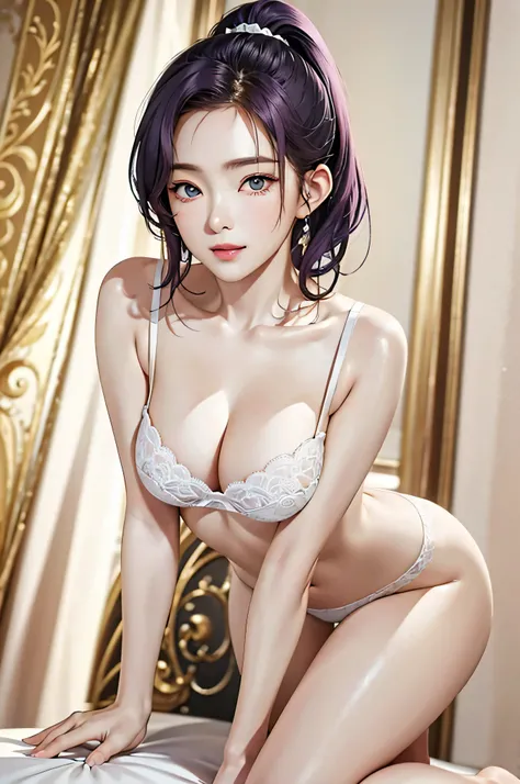 (Finest quality)),(A high resolution),(ultra-detailed art),(Meticulous portrayal),((Best Anime)),(Finest works of art),sharpness,Clear,Ultra-Precision Art,The art of astounding depiction,(masterpiece),

short Hair ponytail, short ponytail, purple hair, vib...