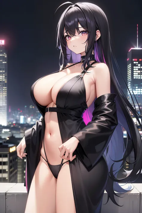 Masterpiece, Ultra-detailed, Anime, (Obra de arte, melhor qualidade, alto contraste), 1 mulher (sozinho, corpo todo, corpo plus size, standing on the edge of the skyscraper, cabelo prateado, LONGO em um rabo de cavalo, olhos vermelhos, olhos perfeitos bril...