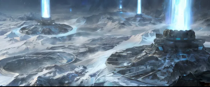 a close up of a futuristic city with a mountain in the background, ice city in 2 0 8 0, stunning sci-fi concept art, mass effect concept art, stunning concept art, ultra detailed concept art, mystical sci-fi concept art, pristine concept art, highly detail...