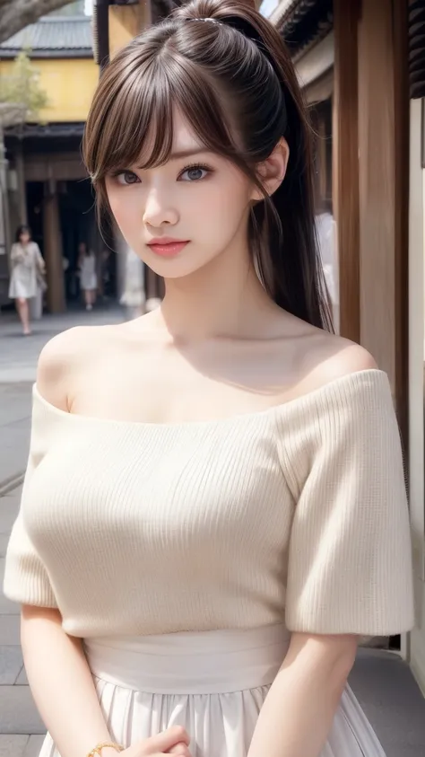 highest quality、natural lip、fair skin、great light、beautiful lighting、((straight hair))、parted bangs、((ponytail))、((black hair))、...