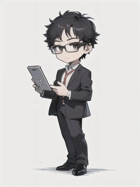 wearing glasses、Cartoon Girl, Advanced Digital Chibi Art, Wearing suit and glasses, Kentaro Miura&#39;s artistic style, Spiritual inspiration from Akihiko Yoshida, Short full-body portrait!, Professional character design, Official Art, fan, nerdy appearanc...