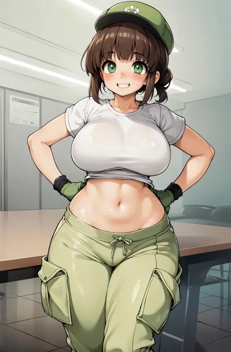 ((Table t○p, highest quality, Hi-Res Lucifer,Anime Screen Capture、Pixel Perfect, 8k、Browsing Caution、Sex)))、Perfect Anatomy、Miyu Kato、(((Maintenance Staff、Chubby、Big Breasts、Wide Hips、Wide Hips、Thick thighs、Being restrained、Hands on Hips)))、(((short hair、L...