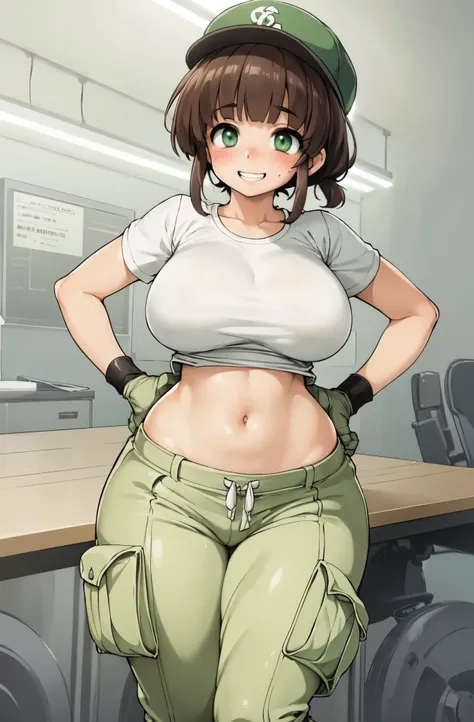 ((Table t○p, highest quality, Hi-Res Lucifer,Anime Screen Capture、Pixel Perfect, 8k、Browsing Caution、Sex)))、Perfect Anatomy、Miyu Kato、(((Maintenance Staff、Chubby、Big Breasts、Wide Hips、Wide Hips、Thick thighs、Being restrained、Hands on Hips)))、(((short hair、L...