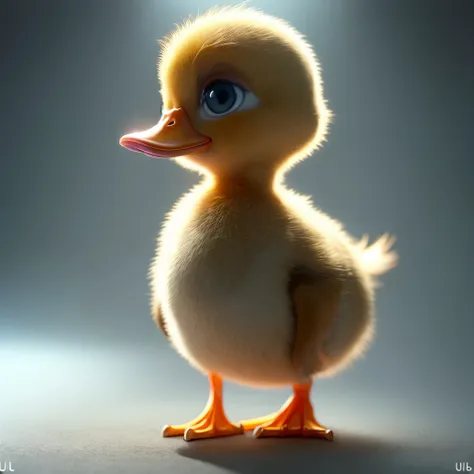 baby duck,solo,illustration,quack sound,reservoir reflection,feather details,masterpiece:1.2,ultra-detailed,realistic,colorful,soft lighting, kawai