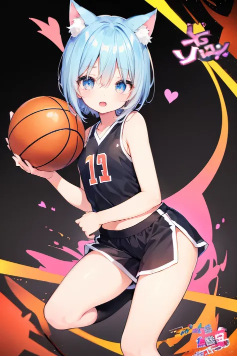 NSFW,Basketball uniform、Very beautiful and Shining Eyes、Shining Eyes、1 girl、Small breasts、Big Mouth、high school girl、Small breasts、Cat ear、Transparent pink short hair、hot pants、7-year-old girl