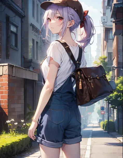 (Close-up:1.3),Realistic,highest quality, Super detailed, High-quality CG rendering, The most delicate and beautiful, Floating softly, High resolution, (1 girl), (highest quality,4K,8k,masterpiece:1.2), Light purple hair,(ponytail:1.5),Red eyes,(Brown over...