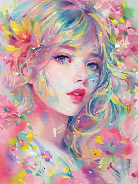 Momoko Sakura style、(((stylish fashion))), 8K Quality、Intense watercolor, Detailed watercolor art, Watercolor splash, Surreal, avant-garde pop art, Beautiful and expressive paintings, Beautiful artwork illustration, Very colorful tones, wonderful, Cool bea...