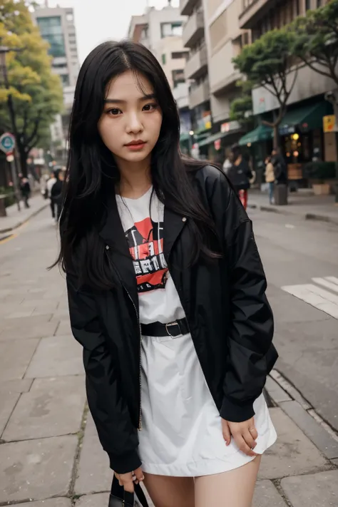 arafed asian woman with long black hair and a black jacket, Ulzzang, Heonhwa Choe, Jaeyeon Nam, Lee Ji - Eun, Lee Ji-Eun, Kim Doyoung,  coreana, Parque Ji-Min, young adorable korean face, Jinyoung Canela, com cabelos curtos, wan adorable korean face, Seseo...