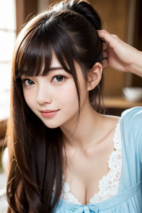 brightexpression、photorealistic stick:1.32、highest quality、超A high resolution、Photos of the most beautiful Japan girls、cute and beautiful face details、small face、(Pueros face_V1:0.008)、Beautiful bangs、18 years old、Brilliant white skin、hair gets tangled in ...