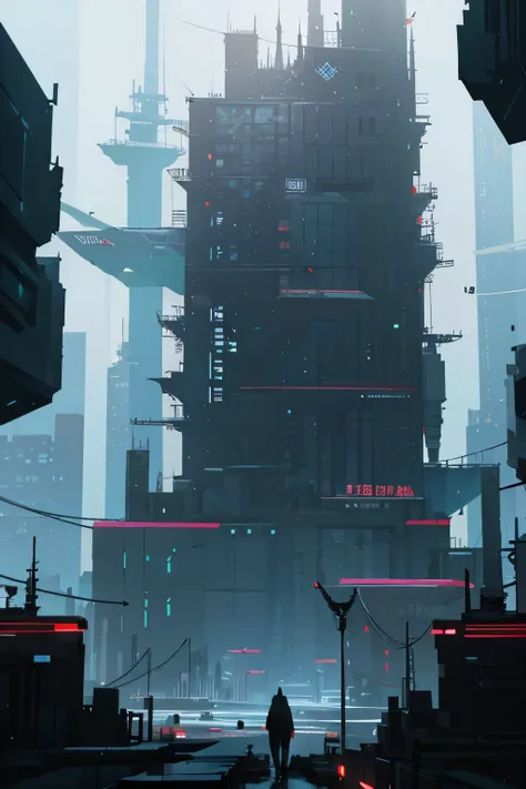 cyberpunk mega structure, archology,