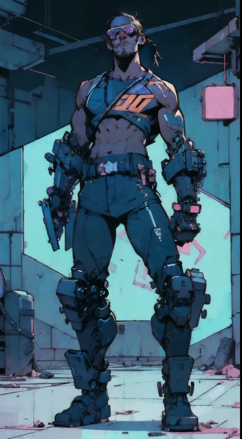 perfect proportions, anatomically correct, (head to toe: 2.0), (full body image: 2.0), solo, extremely stylized, deviant art, masterpiece, highly detailed, detailed eyes, expressive detailed eyes, detailed pupils, futuristic, ((wearing sunglasses)), ((hold...