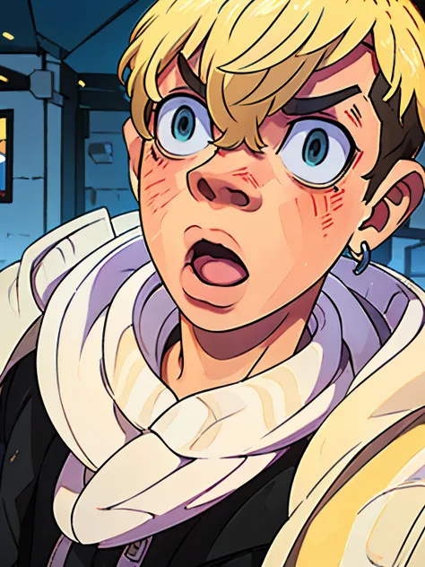 4k quality , high quality , blonde hairn anime boy , 1boy , one boy , shocked