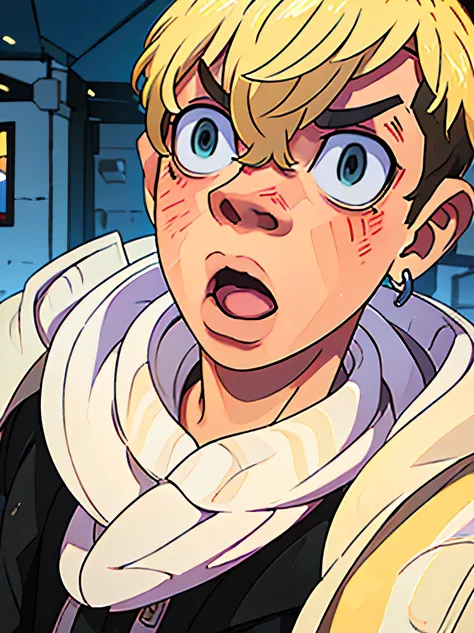 4k quality , high quality , blonde hairn anime boy , 1boy , one boy , shocked