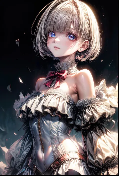 (masterpiece、highest quality, Tokyo ghoul,kanike Ken、Highest Resolution、street,Clear_image、Detailed details、): (Whole body、One 20 year old girl、Japanese Faces、Small Face、Slender、 white super tall bob cut hair、Sparkling blue eyes、Shiny apocalypse costume su...