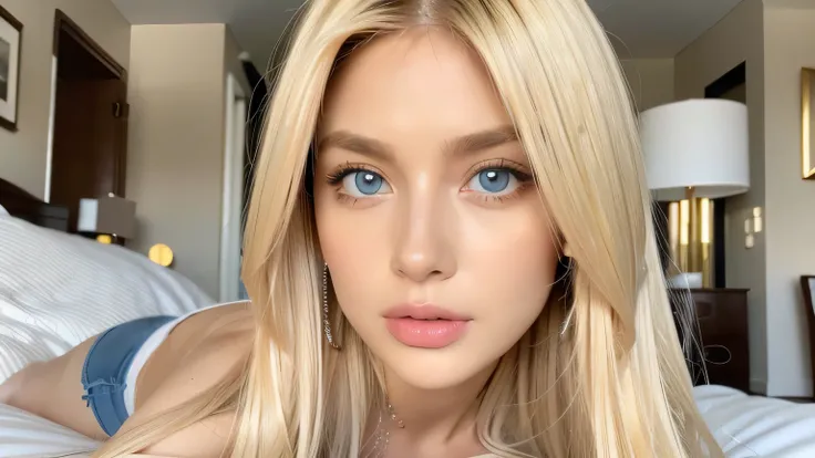 A very white and beautiful 20-year-old blonde girl、masterpiece, highest quality, shape, Ultra-fine detail, Naturally shiny platinum blonde、Super long straight silky hair、Super long hair like Rapunzel、Hair tangled all over the body、bangs over eyes、bangs on ...