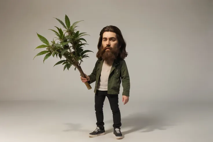 animation of a thin, bearded character with flowering marijuana plant