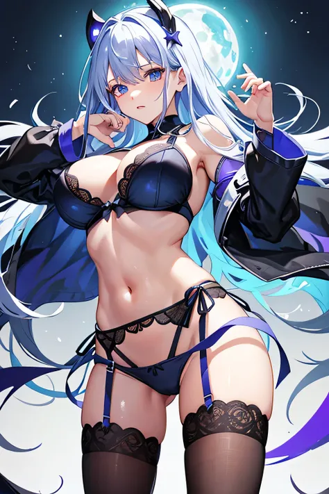 raiden, crossplay blackmagician girl, blue lace underwear, Very big breasts ,