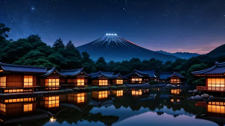 japanese village, night view, chill