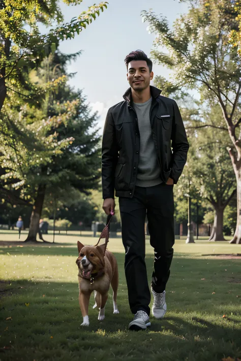 MAN WITH DOG IN PARK