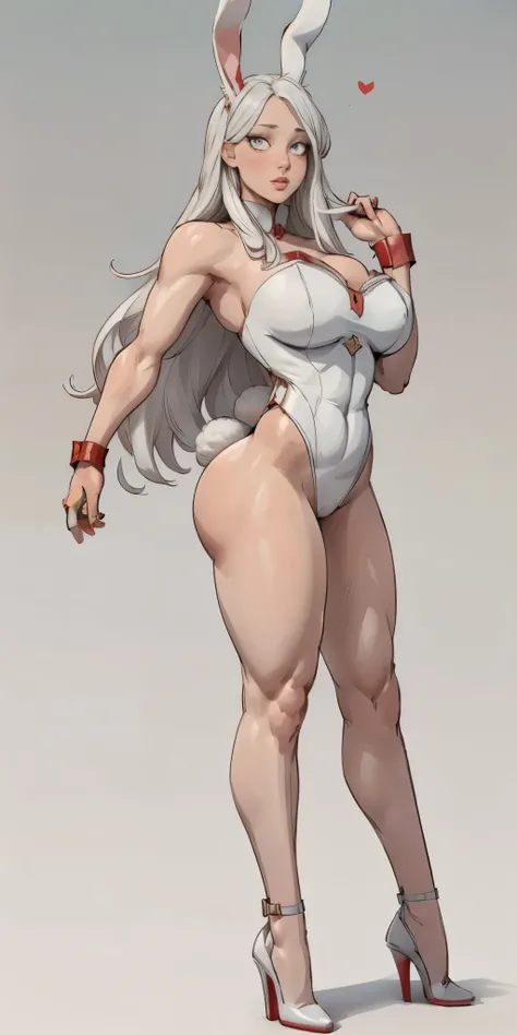 (Masterpiece, plain background:1.2) 1sologirl standing straightforward symmetrical wearing only red high heels 👠 silver white hair 😍 👌 😀 ✨️ ♥️ ❤️pupils eyes symbol, long red fluffy bunny ears