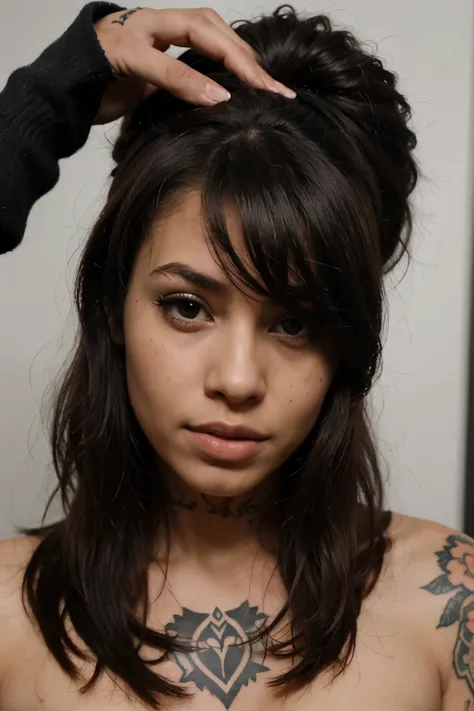 ((STRAIGHT HAIR)), ((BLACK WOMAN)), (TATTO), perfect face