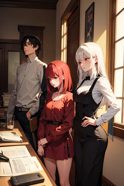 Short-haired man and two long-haired women