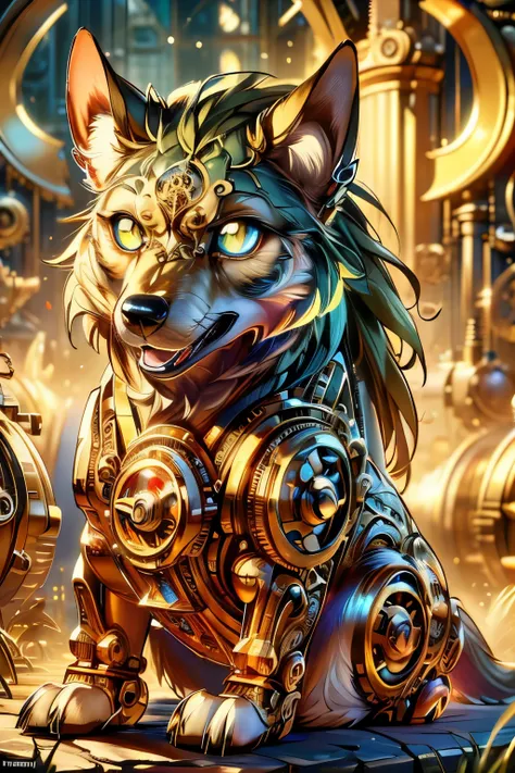 (Masterpiece, Committed to ultra-high definition and vivid colors, Super detailed, Attention to detail, highest quality, 8K, 16K, Exquisite detail, A style that combines romanticism and realism, High resolution, Perfect Anatomy), Wolf, steampunk, Illustrat...