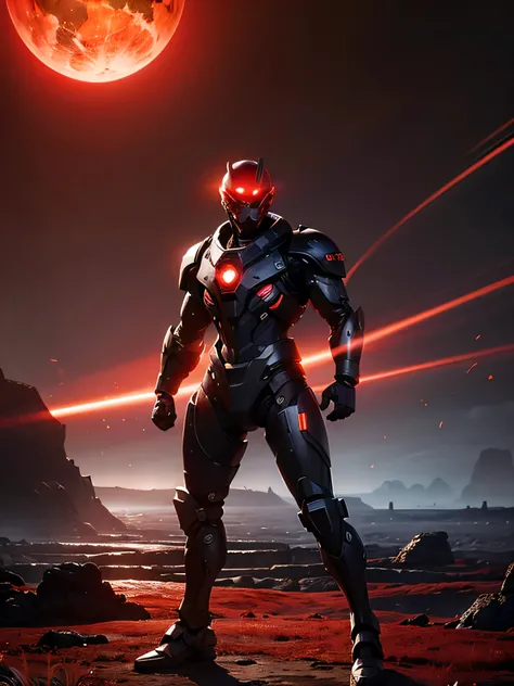 cybernetic earth with a red light inside, mechanized earth crust, the earth sprouts lava, earths red mantle is visible, hollow earth, vtm, canyons and ridges all across earth