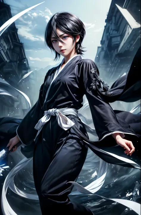 Anime character with sword and black clothes in a dark room, Demon Slayer Louis Fan Art, 4K, Amazing Anime 8K, Kimetsu no Yaiba, Katana Zero, inspired by Okumura Masanobu, Demon Slayer Art Style, She has a sword, Handsome men from Demon Slayer, Portrait of...