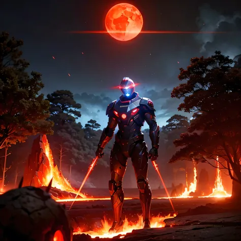 cybernetic earth with a red light inside, mechanized earth crust, the earth sprouts lava, earths red mantle is visible, hollow earth, vtm, canyons and ridges all across earth, the whole world is on fire ablaze