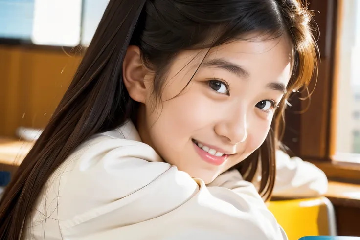 lens: 135mm f1.8, (highest quality),(raw photos), (tabletop:1.1), (beautiful 13 year old japanese girl), cute face, (deeply chis...