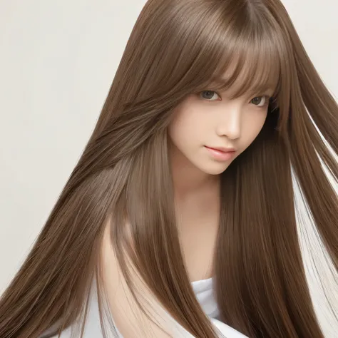 ((Sexy sway back stance:1.2)) 1 female ((Beautiful 24 year old hair model with long light brown hair fell straight down Reaches up to the kneeVery long hair highest quality Highest detail Reaches up to the knee、Very long hair that lasts forever:1.3 Flowing...