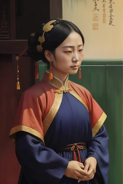 China, 1491. A young ((((30-year-old)) Tan Yunxian)), in a funeral, ((sad expression, crying big tears)), ((((chinese clothings from the 1490s)))), ((hairstyle of the 1490s)), ((colorful, Monet))