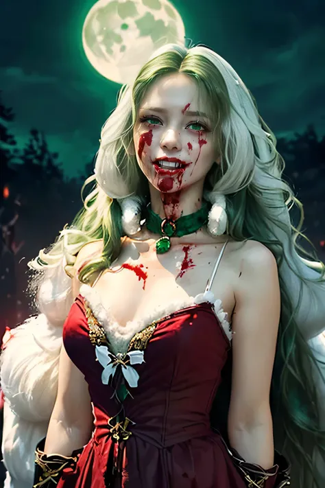 (Best Quality: 1.0), Digital Art, Game Art, Ambient Lighting, 35mm lens,f/1.8, (Upper body: 1.5), looking at viewer, 
solo, A beautiful vampire woman with beautiful and sexy red eyes, bright pupils, lips slightly open to reveal (two white fangs:1.8), ((blo...