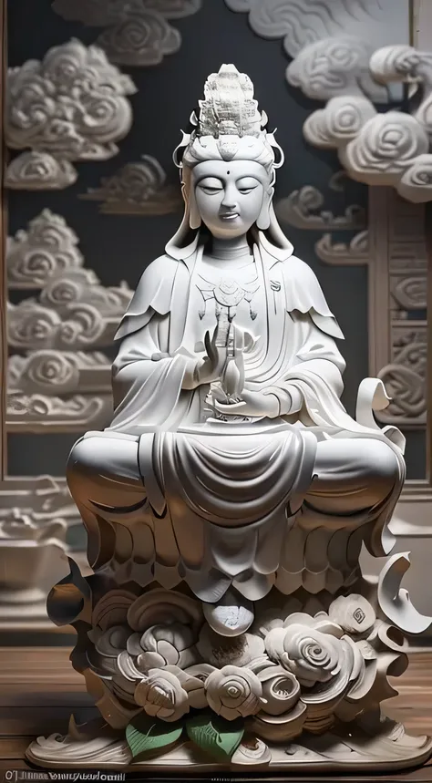 (best quality,4k,8K,high resolution,masterpiece:1.2), Extremely detailed, Practical, The colors are vivid and saturated, Capturing the essence of spirituality and tranquility. The main body of the picture is a majestic and towering Buddha statue，Golden, Ra...