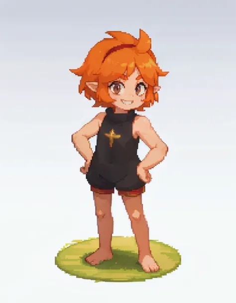 score_9, score_8_up, score_7_up,((best quality)), absurdres,((full body)), elelypxl, elely, barefoot, orange hair, brown eyes,po...