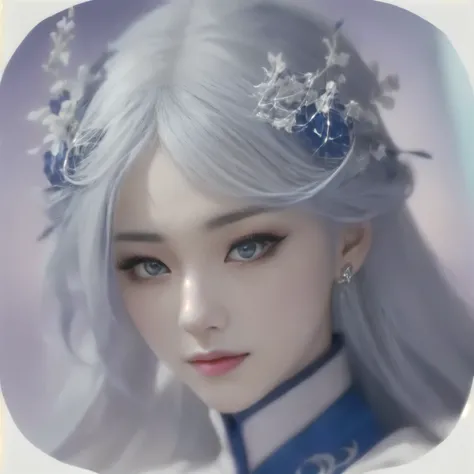 A white hair、Close-up of woman in blue dress, dragon, heise jinyao, yun ling, Inspired by Lan Ying, xianxia hero, Inspired by Zhao Yuan, Inspired by Zhu Lian, Inspired by Huang Ji, xianxia fantasy, Inspired by Ma Yuanyu, full body xianxia, White-haired dei...