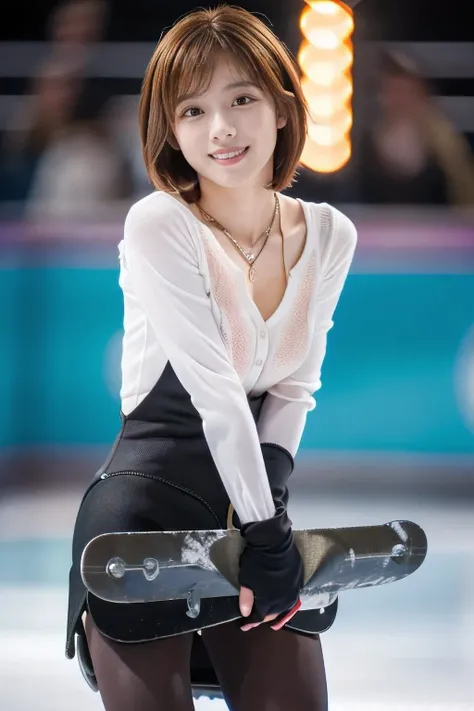 (An 18-year-old woman practicing skating on an ice rink:1.5)、(Gentle smile:1.2)、(The best quality at its best:1.4), (Super detailed), (Very detailed CG unified 16k), Beautiful woman with perfect figure: 1.4, Sharp focus: 1.2, Very detailed, High-quality RA...