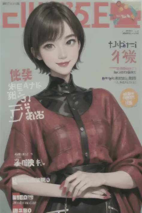 233 20-year-old female, short hair, Magazine Cover, A kind smile, lipstick