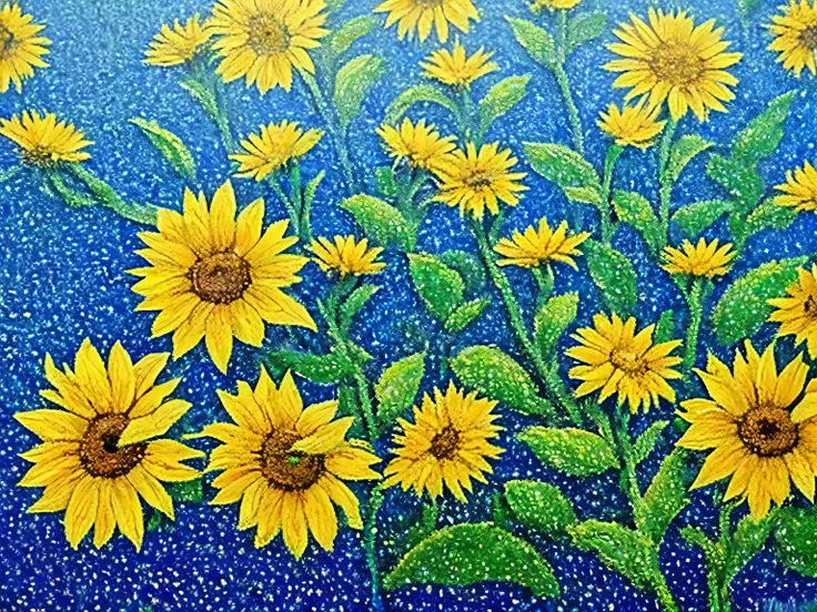 pointillism, impressionism, surrealism, sunflower, flower pattern