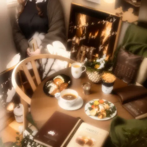 There are plates of food and books on the table, 心地よいaesthetics, Cozy cafe background, Cottagecore!!, シンプルなaesthetics, アートハウスのaesthetics, Flat lay book collection, ライトアカデミアのaesthetics, ストーリーテリングのaesthetics, Cozy place, 夢のようなaesthetics, ❤🔥🍄🌪, ヴィンテージのaesthet...