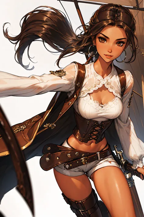 (masterpiece), best quality, expressive eyes, perfect face, (pirate ship background), (standing), (smirk), (closeup view), (1gir...