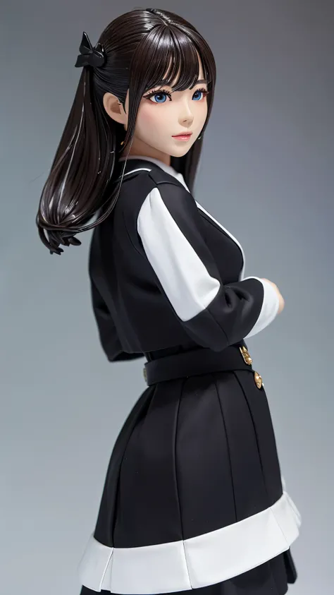 8620 (maitetsu),8620 (uniform),masterpiece, highest quality, Super detailed, figure,Black Dress,Have,Recall,:d,White Background,((Eye highlights))