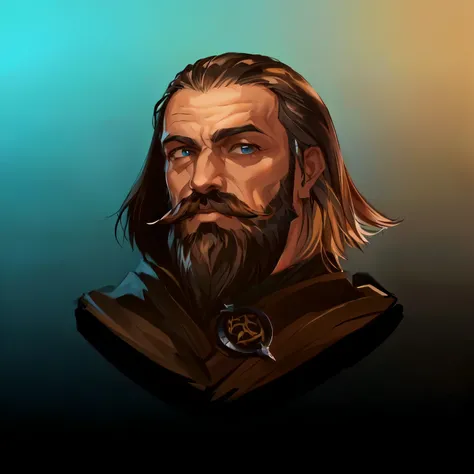 arafeD image of a man with a bearD anD a mustache, Fantasy character portrait, portrait of fin wilDcloak, painteD character portrait, D&D character heaD portrait, fantasy character portrait, DetaileD character portrait, balDurs gate character portrait, Art...