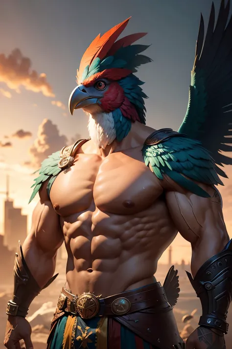  feliz guerrero divertido a muscular bird-headed humanoid,1girl,feathered head and beak,intense colorful muscles,vibrant feathers,photorealistic,highly detailed,cinematic lighting,dynamic pose,fantasy character,digital art,concept art,octane render
