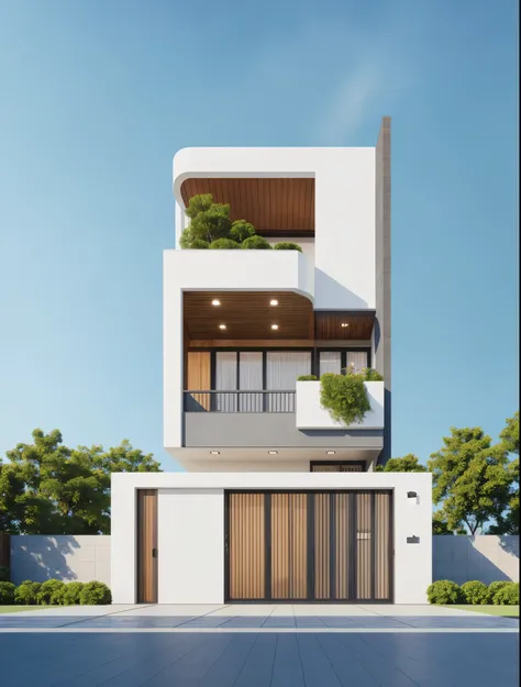 PLATFORM KTHOUSE, 1 morden WHITE house, slope roof, main material of villa about build color wall:1.2 glass panel:1.1 and stone:1.2, 1large yard, 1 road runs in front of the house, (RAW photo, real, best quality, masterpiece:1.2), look morden minimalist, 1...