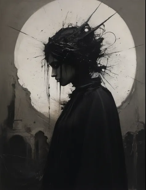 James Gurney, Surrealist art , dream-like, Mysterious, Provocative, symbolic, Complex, detailed,, (Gothic but very beautiful:1.4), (masterpiece, highest quality:1.4) , Nicola Samori Style, monochrome 